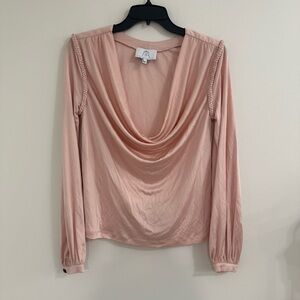 Free shipping Rebecca de ravenel Draped Cowl Neck Long Sleeve Top - Blush